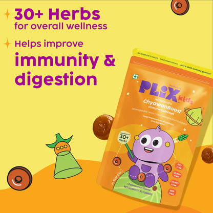 PLIX - THE PLANT FIX Kids ChyawanBoost Gummies | Helps Boost Immunity & Supports Digestion | with 34 Herbs | Amla & Ashwagandha Extract | Daily Use | 30 gummies