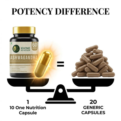 10 One Nutrition Ashwagandha Gold 500mg – (60 Capsule) | Natural Stress Relief, Improves Strength & Energy | Supports Muscle Mass, Boost Immunity & General Wellness | Ayush Approved | For Men & Women