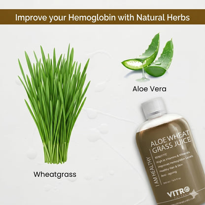 Vitro Aloe Wheatgrass Juice 500 ml | Ayurvedic Detox Drink for Liver Cleanse, Digestion, Blood Purification & Metabolism | 82% Aloe Vera & 15% Wheatgrass