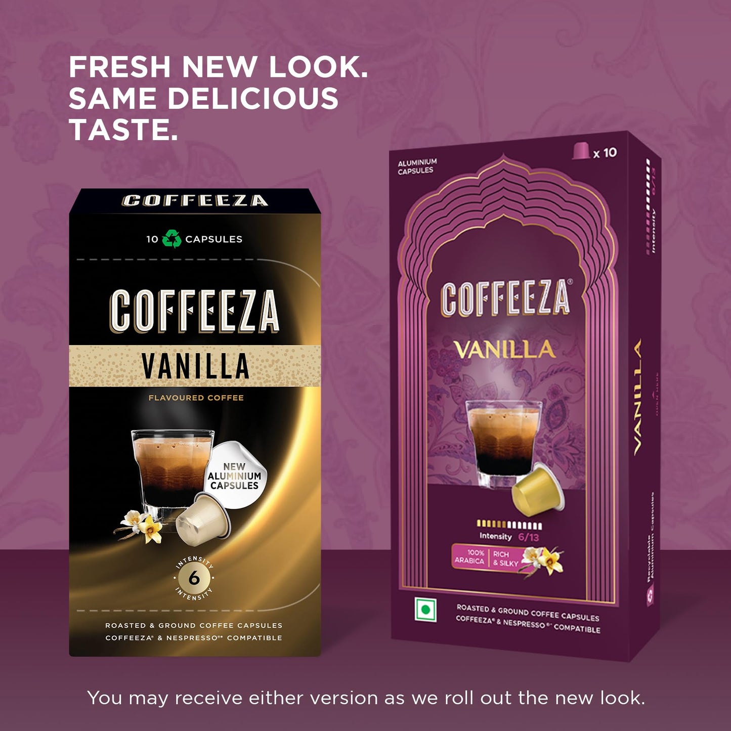 Coffeeza Vanilla Flavoured Coffee Capsules, Intensity - 6 | Aluminium Coffee Pods |100% Arabica | Box of 1 (10 Capsules)