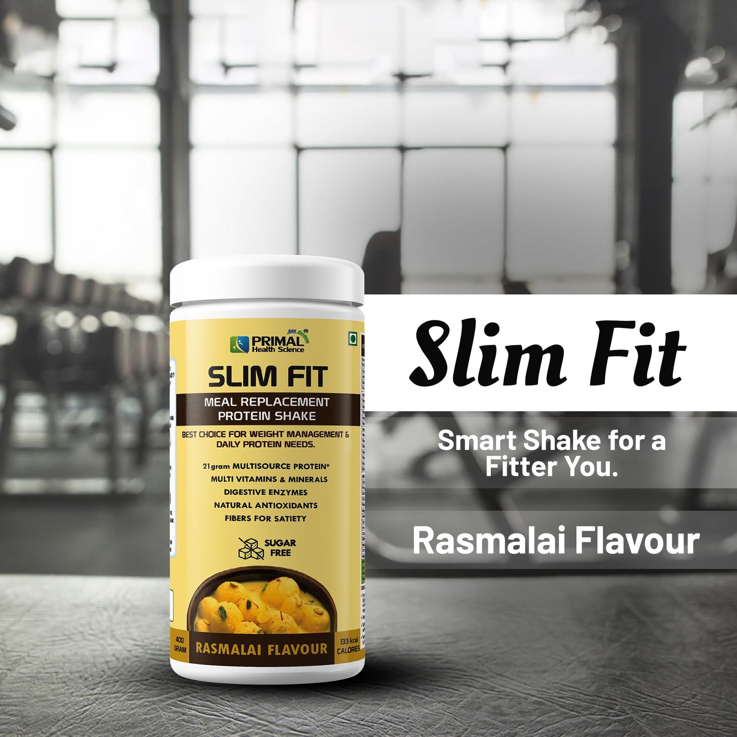 Primal Meal Replacement Protein Shake For Weight Control & Management | Sugar Free | Fiber | Digestive Enzymes | No Transfat | Vitamins & Minerala (400gm, Rasmalai)