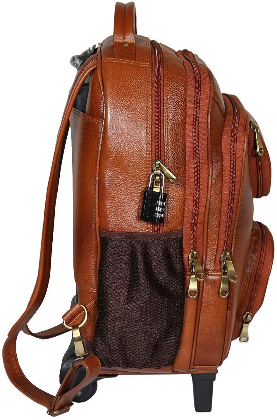 Da leather villa Leather Backpack For men office use (H 17x L 12x W 6) Inches with 16 inches laptop compartment (Tan Trolley)