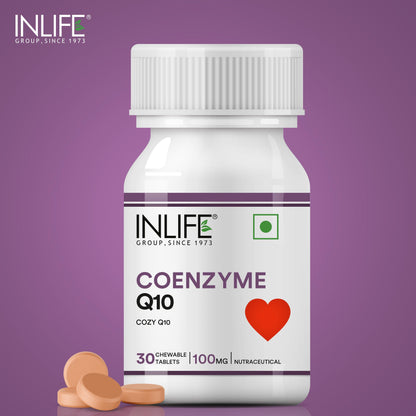 INLIFE Coenzyme Q10 100mg | CoQ10 Ubiquinone Supplement for Energy Management | Antioxidant for Men and Women - 30 Chewable Tablets (Pack of 1)