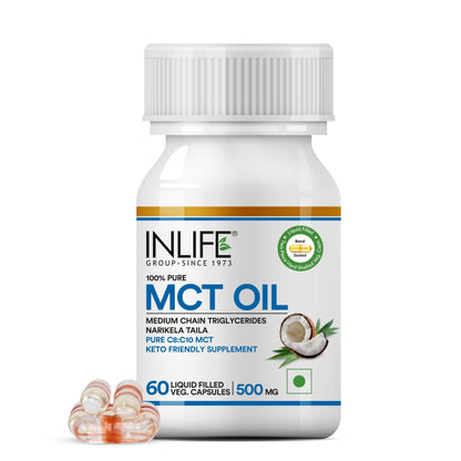 INLIFE Pure MCT Oil C8 C10 Keto Diet Friendly Advanced Products, 500mg - 60 Veg