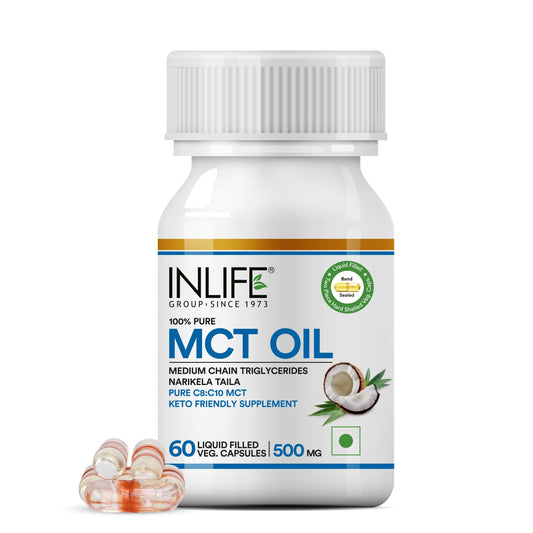 INLIFE Pure MCT Oil C8 C10 Keto Diet Friendly Advanced Products, 500mg - 60 Veg