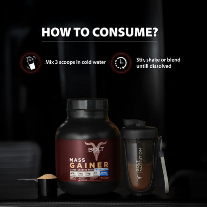 Bolt Mass Gainer Powder | Weight Gainer | Supercharge With Phycocyanin | 25G Protein, 75G Carbs & 412 Calories Per Servings | For Muscle & Weight Gain Objectives | 2Lb/907G | Madagascar Vanilla