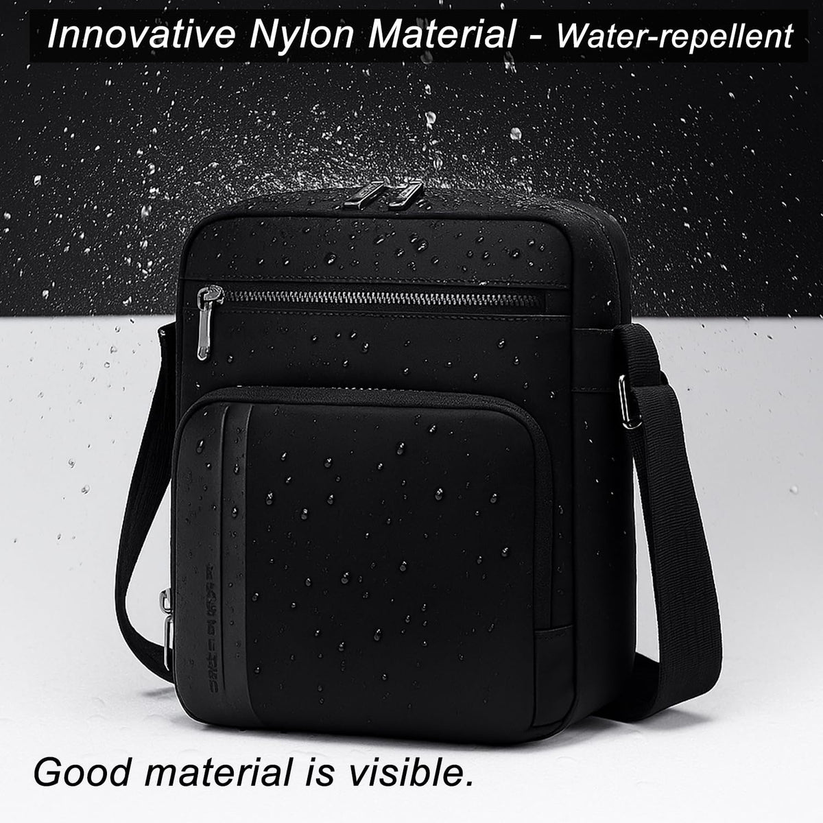 Arctic Hunter Nylon Sling Bag for Men Water Repellent Multiple Pockets Premium Side Messengert Shoulder Bag for 8" iPad Phone Casual Office College Travel, Black