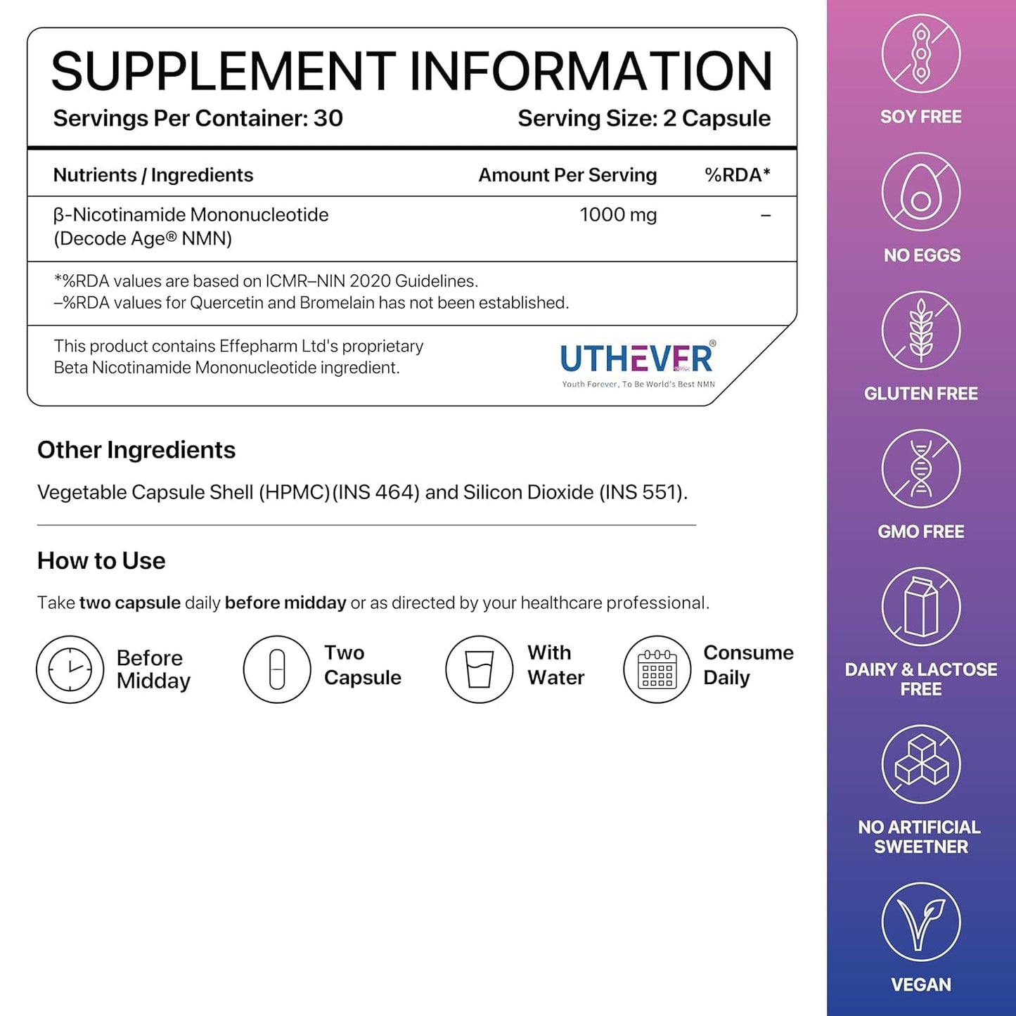 NMN Supplement 1000 mg | 99% Pure NMN for Anti-Aging, NAD+ Boost & Cellular Energy | High Absorption Nicotinamide Mononucleotide | Longevity & DNA Repair Support | 60 Vegan Capsules