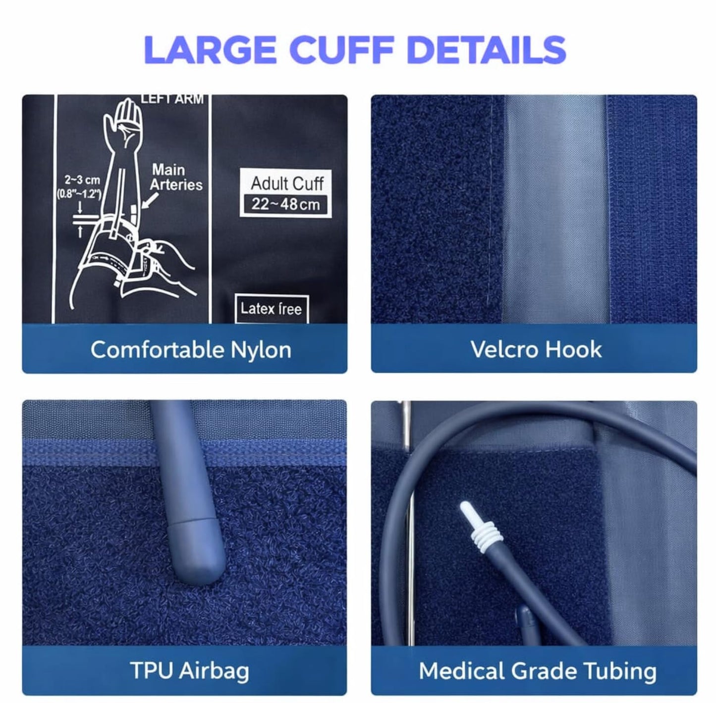 MCP BP Cuff Adult Blood Pressur­e Monitor Large Cuff XL Compatible with Omron B.P, Ageasy BP, Pharmeasy BP with 6 Size Connectors free (22-48CM)