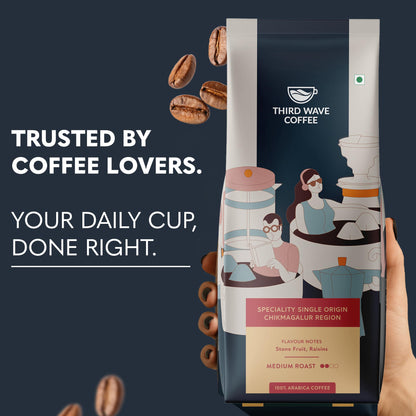 THIRD WAVE COFFEE | Speciality Single Origin Chikmagalur Region | 100% Arabica | Medium Roast | Channi | Coarse Grind | 250 grams | Pouch