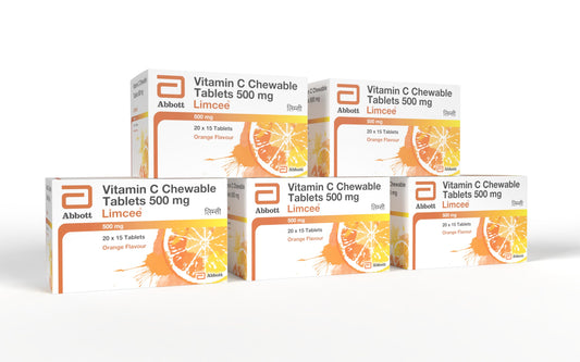 Limcee Chewable Natural Vitamin C Chewable Tablets 500mg || Tangy Orange Flavour || Boost Immunity || Supports Energy || Antioxidant || Skin Care || Men and Women -15 Tabs (Pack of 5)