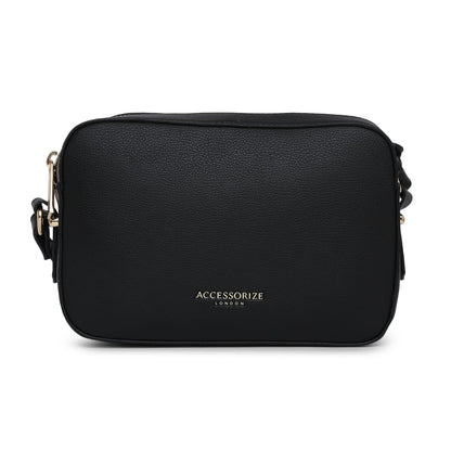 Accessorize London Women's Faux Leather Black Day Bag-Piper Camera Croc Sling Bag