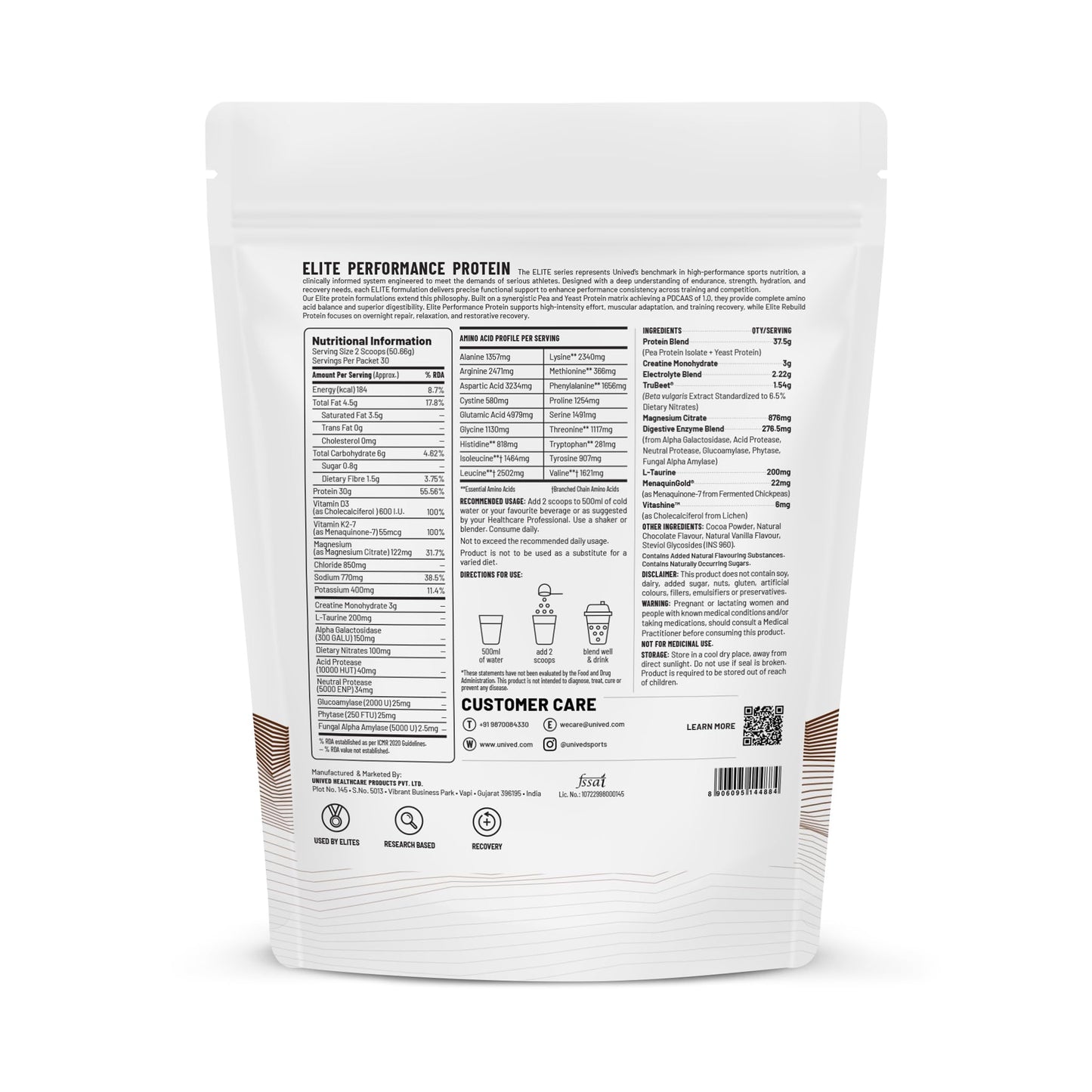 Unived Elite Performance Protein - 30g Pea & Yeast Protein + 3g Creatine | TrueBeet, Taurine, Electrolytes | For Athletes (30 Servings, Chocolate)