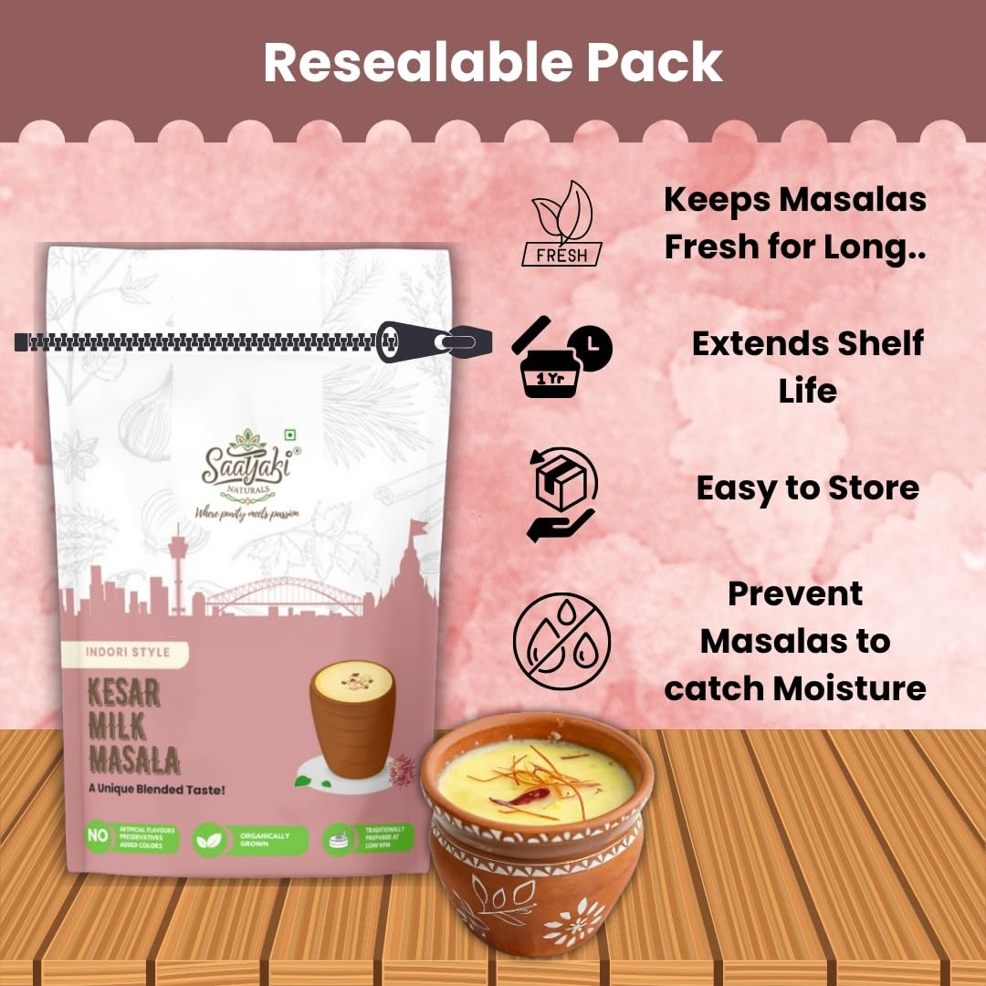 SAATYAKI NATURALS Organic Kesar Milk Masala | Dry Fruits and Kesar | Healthy & Nutritious Drink Mix | 50gm