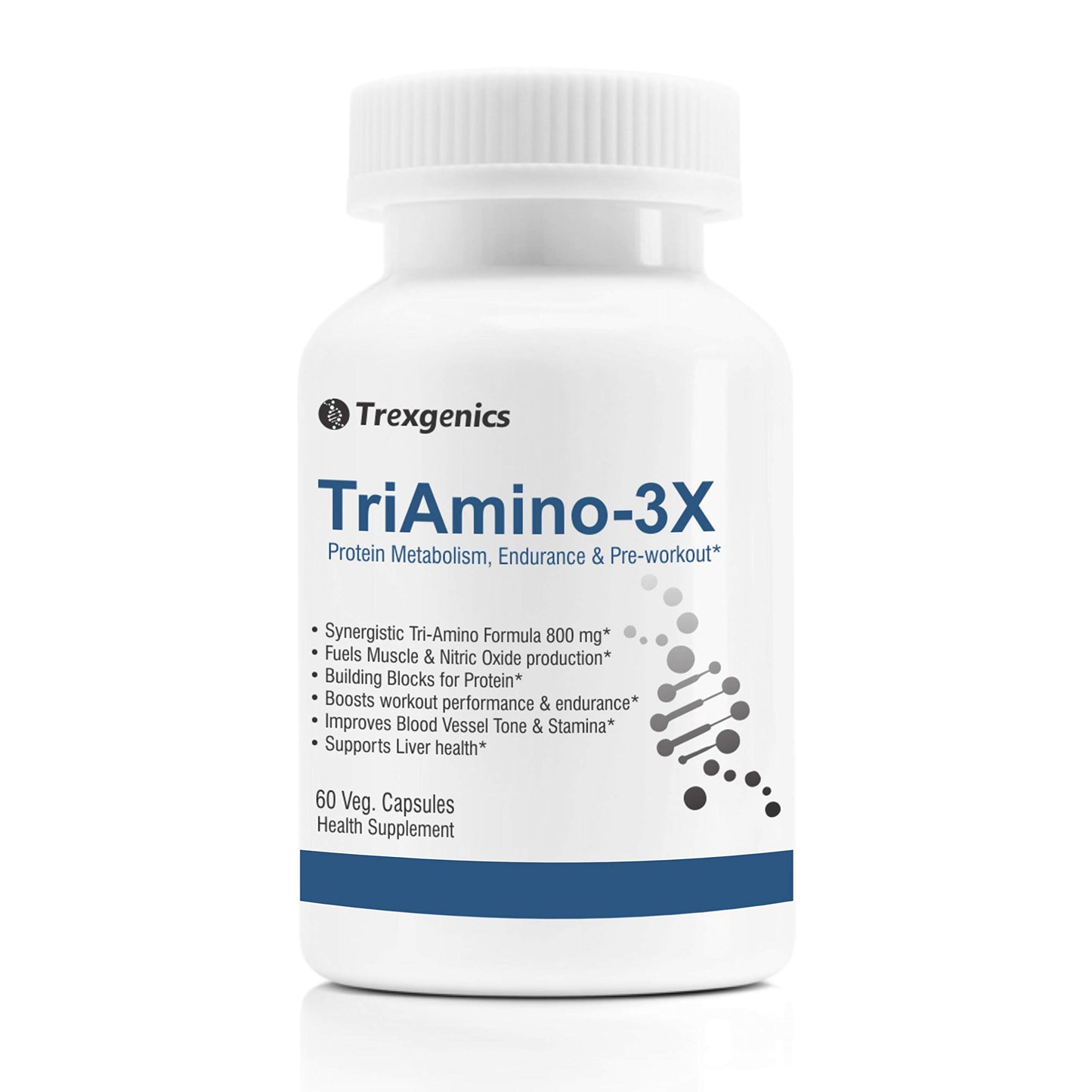 Trexgenics TRIAMINO-3X Advanced Nitric Oxide Precursor, Protein Metabolism, Endurance, Recovery, Blood Circulation and Pre-Workout, 250 Mg/Capsule (60 Veg. Capsules)