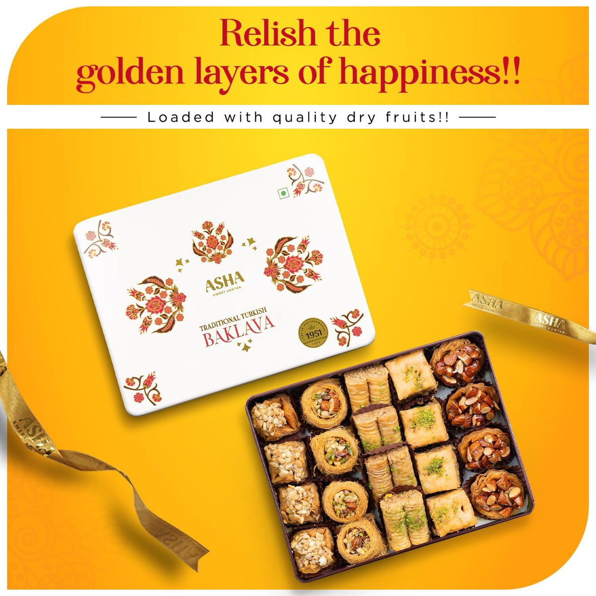 ASHA SWEET CENTER Baklava Assorted Sweets (Pack Of 1 X 430 Grams)| Premium Sweet Perfect for Gifting to Friends & Family| Turkish Delight Made With Fresh Ingredients
