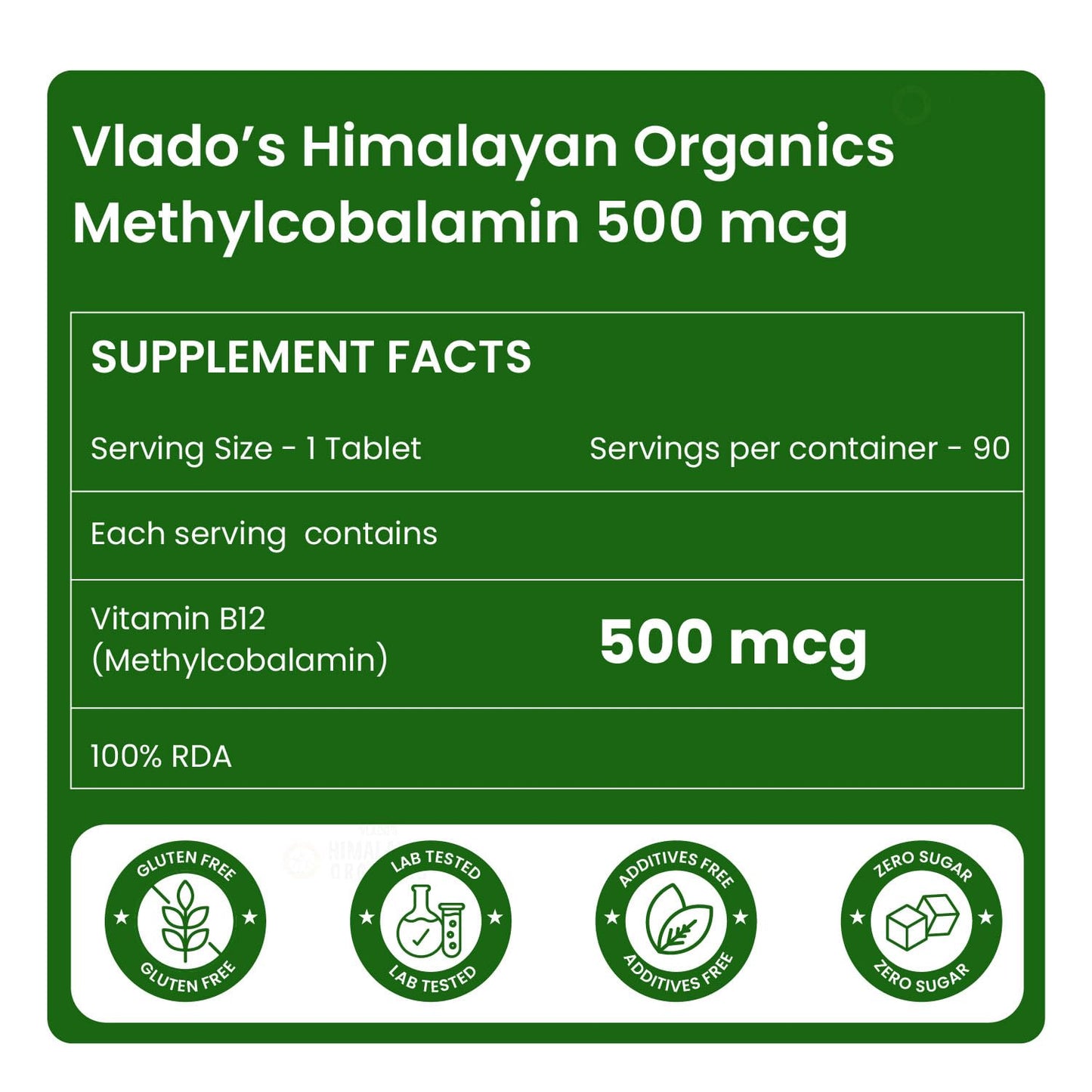 Vlado's Himalayan Organics Vitamin B12-500 mcg - Active form of Methylcobalamin Vitamin B12 Supplements for Men & Women (Pack of 3) - 180 Veg Tablets