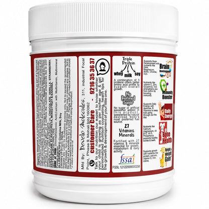 Develo Kid's Protein Powder (Triple, Whey, Soy & Milk), Height & Weight for 2-12 years & Teenagers – 500 g Powder Vanilla Flavour