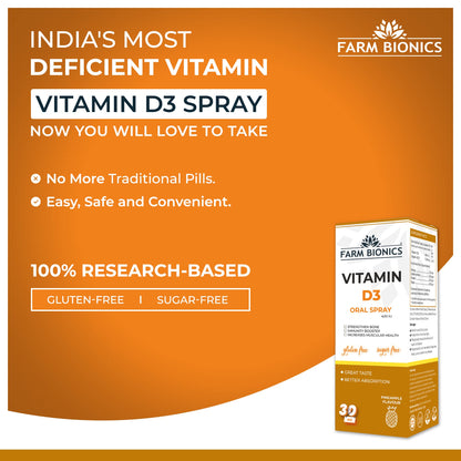 FARM BIONICS Vitamin D3 400 Iu Spray Supplement, 30Ml | Vitamin D3 Booster Oral Spray | 100% Vegetarian | Sugar And Gluten Free | Immunity Booster Spray For Men And Women (Pineapple)