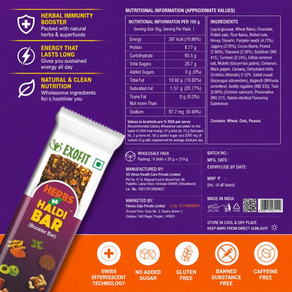 Exofit Herbs 'N' Haldi bar (Pack of 6 Bar), Tasteful with pleasant flavors, best available in the market,Rich source of high minerals, No added sugar, No artificial color added (210 gram)