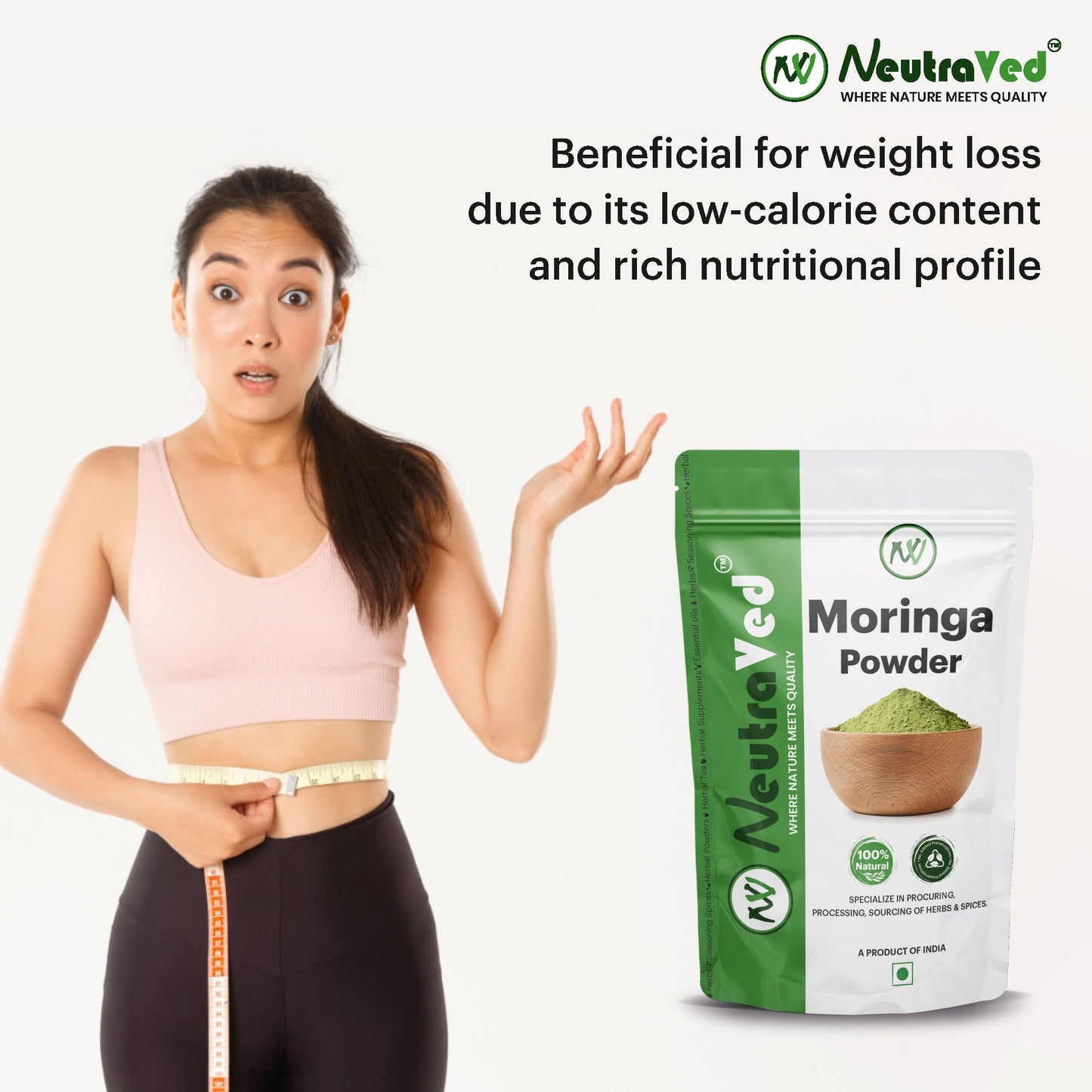NeutraVed Moringa Powder 1 kg | Moringa Leaves also Know Drumstick for Immunity, Skin & Hair and Wellness Products for Male - 1kg