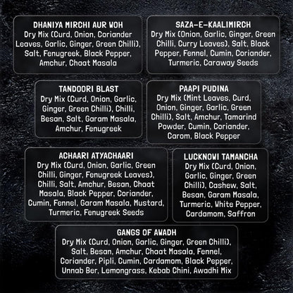 KILRR Chicken Marination Masala Variety Pack of 7 (Marinates 250g Chicken per Pack) | 1- Min Killer Marinade for Tikka, Tandoori Chicken | Just Add Water & Oil | All-Natural, No Preservatives or Additives | Killer Gang