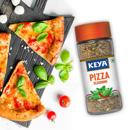 Keya Pizza Seasoning | All Natural & Healthy Spice Blend for Pizza, Pasta & More | Glass Bottle | Premium Herbs and Spices | Contains Freeze dried herbs| Export Quality | No Preservatives | The rich aroma that lasts | 45g
