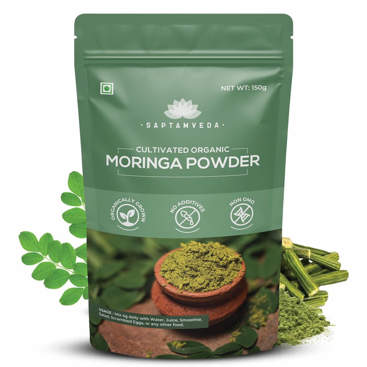 SAPTAMVEDA 100% Organic Moringa Leaf Powder - Healthy Superfood (150 GM)