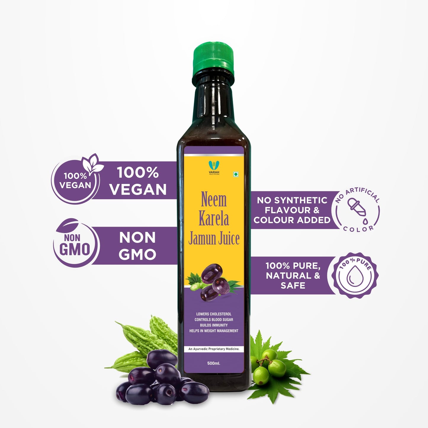 VARAH Neem, Karela, Jamun Juice with Herbal Extracts | Supports Blood Sugar Regulation, Healthy Digestion and Balanced Lifestyle | Enriched with Traditional Ingredients for Daily Wellness