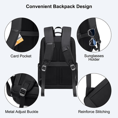 Arctic Hunter Premium Business Backpack for Men Women 20L Nylon Water-repellent Ergonomic EVA Back Pad Multiple Compartments Shockproof 15.6-inch Laptop Bag (Black)