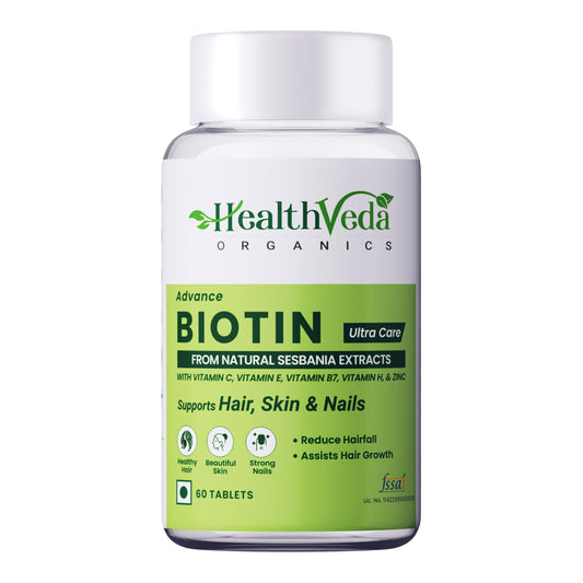 Health Veda Organics Advanced Biotin Tablets natural Sesbania Agati Leaf Extract