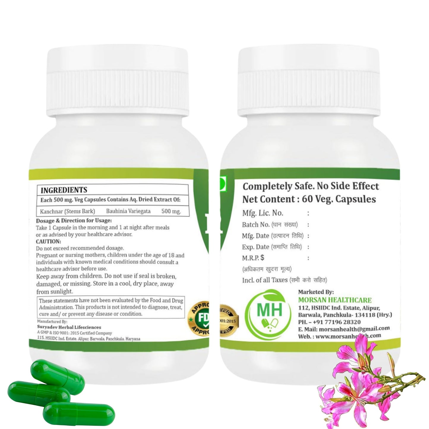 MORSAN HEALTHCARE | Kanchnar Capsules 500mg – 60 Count | Vegetarian | Plant-Based | Herbal Supplement | No Artificial Additives | Gluten-Free | Organic | (pack of 2)