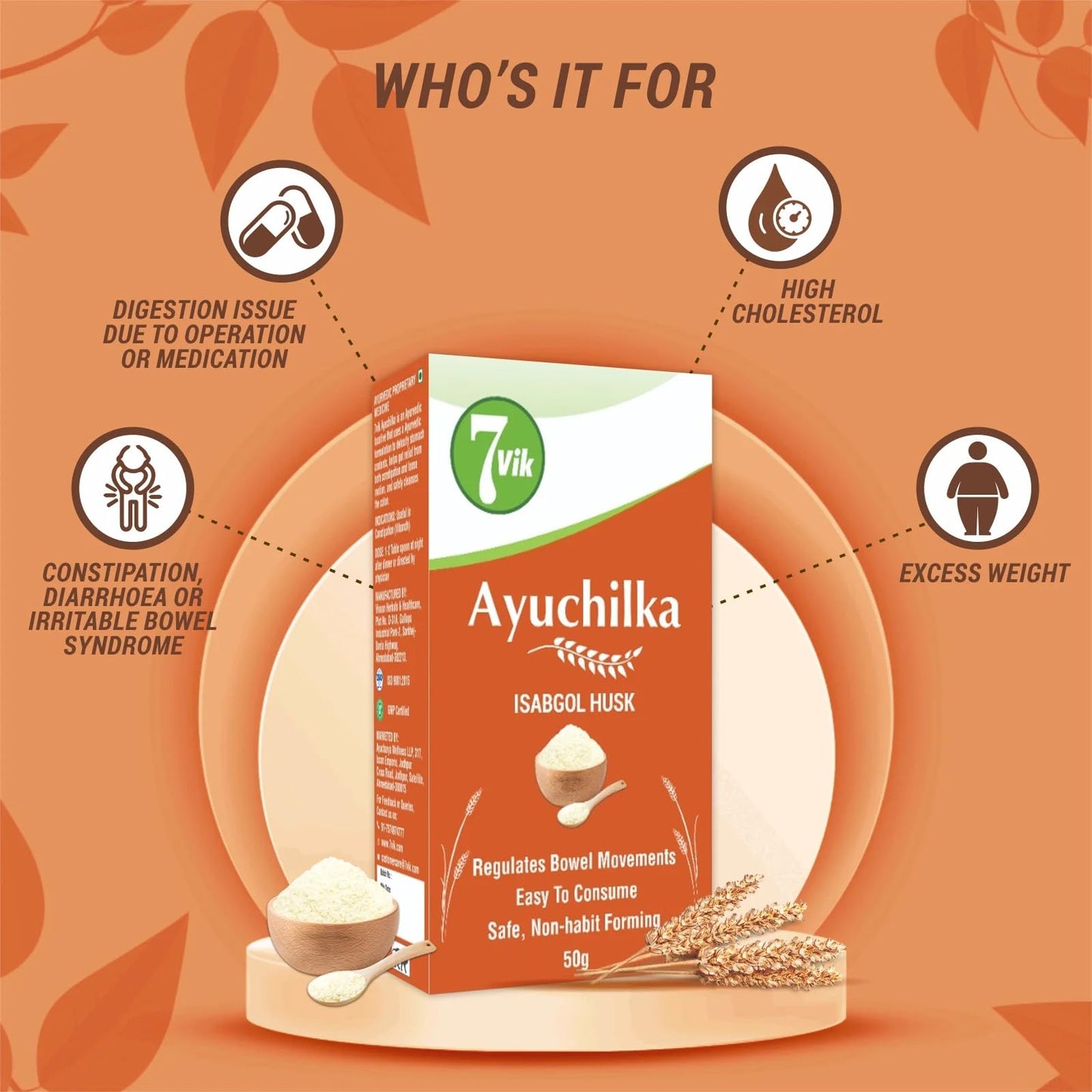 7vik Isabgol Husk (Ayuchilka Psyllium Husk) 100g | Relief from Chronic Constipation & Diarrhea | Fibre Supplement For Digestion | 100% Natural & Non-Habit Forming(Pack of 1 + 1 Free)
