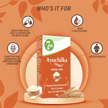 7vik Isabgol Husk (Ayuchilka Psyllium Husk) 100g | Relief from Chronic Constipation & Diarrhea | Fibre Supplement For Digestion | 100% Natural & Non-Habit Forming(Pack of 1 + 1 Free)