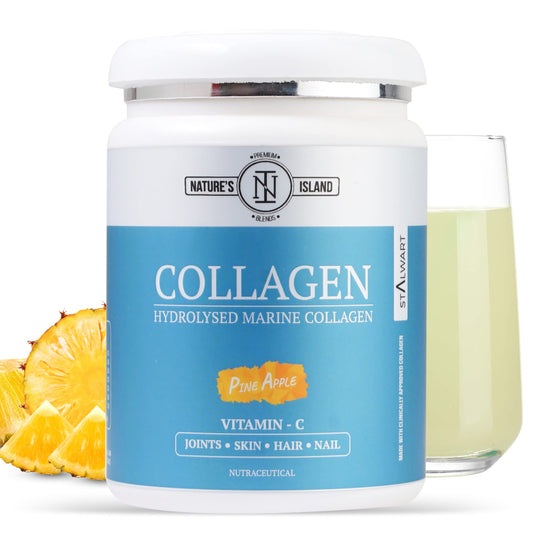 Nature's Island Hydrolyzed Marine Collagen Powder For Women & Men | Collagen Peptides Powder For Bones | Joints | Hair | Skin & Nails | Infused With Vitamin C | 250G Pack Of 1 Bottle- (Pineapple)