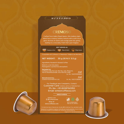 Coffeeza Cremoso Aluminium Coffee Capsules, Intensity – 8/10 - Original line Compatible Coffee Pods (Box of 10)