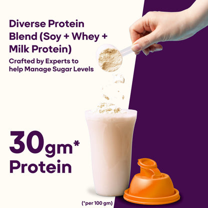 Sugar.fit | Active Foods Diabetes Care+ Supplement Powder 400g, High-Protein Soy & Whey Blend, 30 Vitamins & Minerals, Low GI, Zero Refined Sugar, Vanilla Flavour