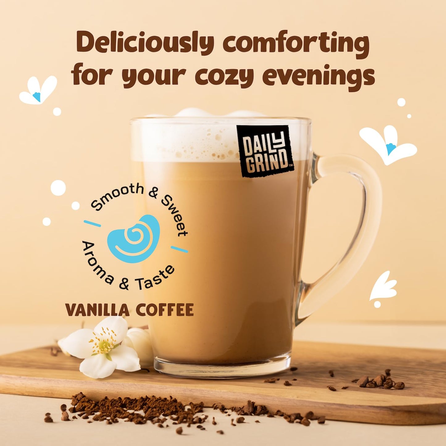 DAILYGRIND Vanilla Instant Coffee Powder 50g | Freeze-Dried Pure Arabica Coffee Granules | For Mochas, Espresso, Cappuccino, Latte, Frappes | Medium Roast Hot & Cold Coffee (25 Cups)