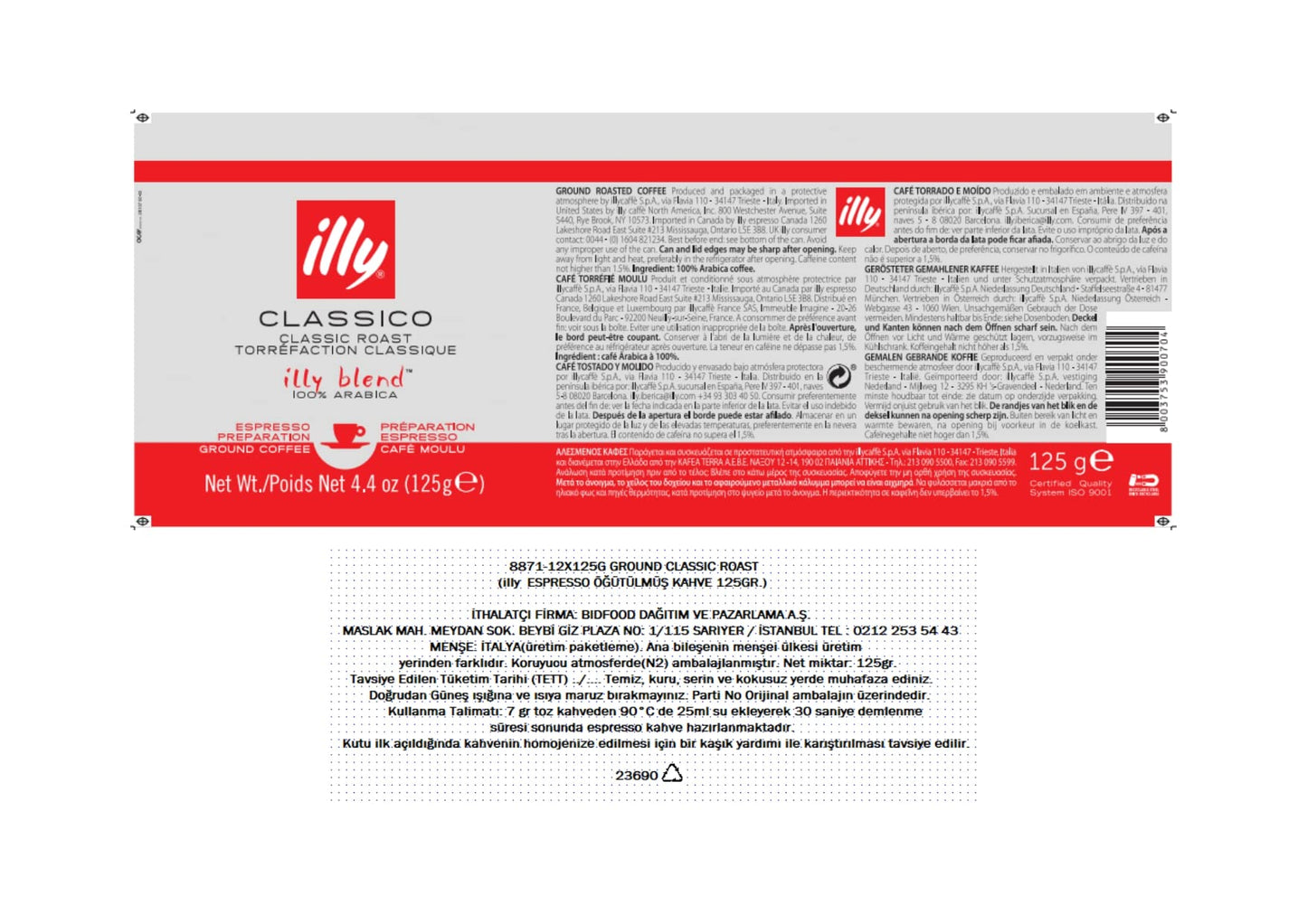 illy Classic Roast Ground Coffee, 125g