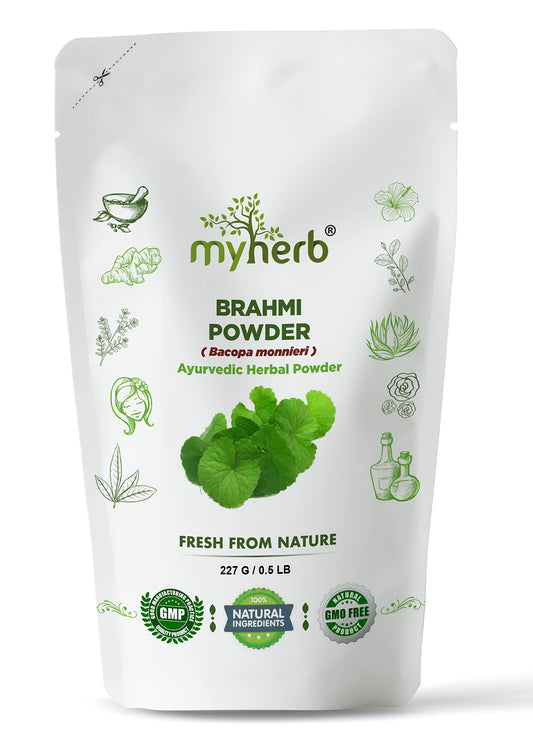 MYHERB Pure Natural 100% Organic Brahmi (Bacopa Monnieri) Powder || 227 Gm/0.5 L