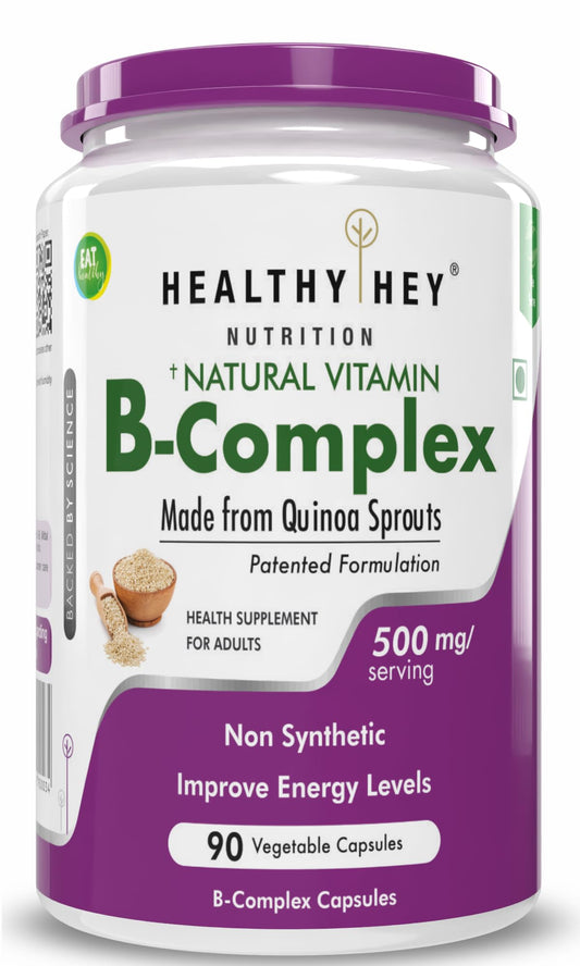 HealthyHey Nutrition Natural Vitamin B-Complex - from Quinoa Sprout - 90 Vegetable Capsules