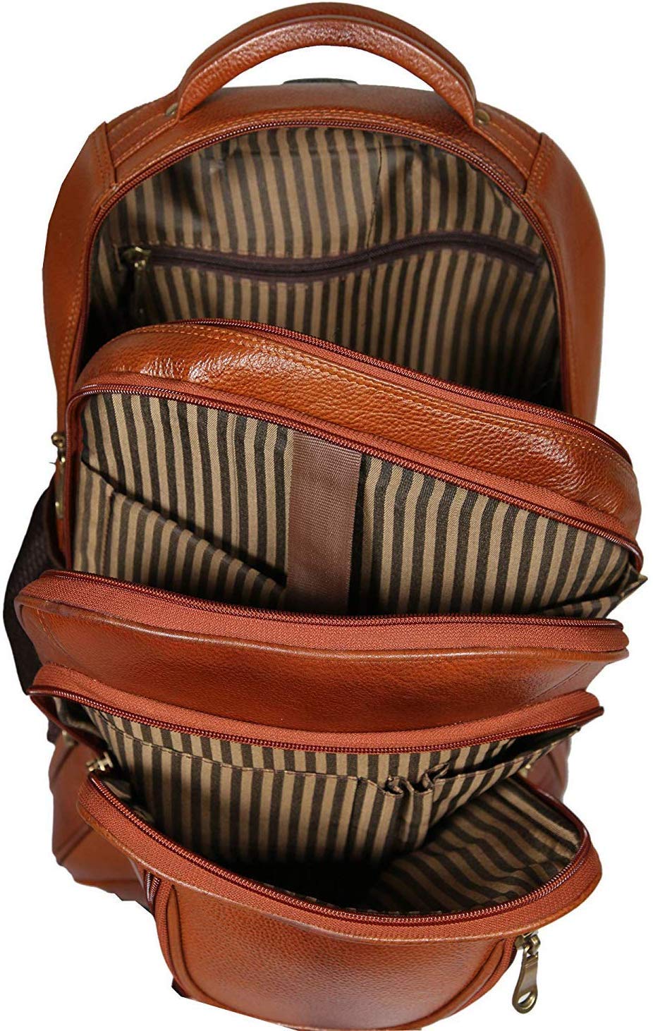 Da leather villa Leather Backpack For men office use (H 17x L 12x W 6) Inches with 16 inches laptop compartment (Tan Trolley)