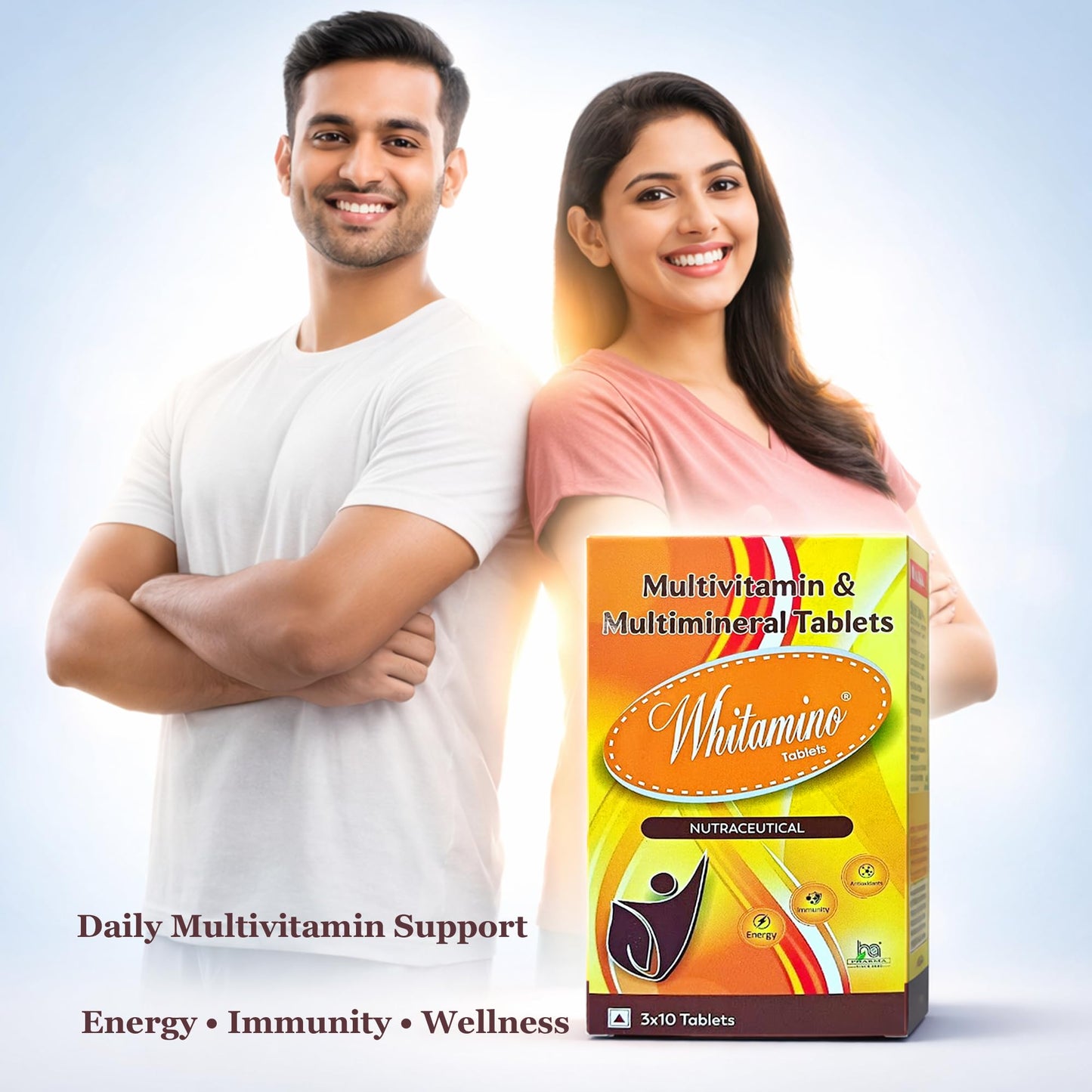 Whitamino Multivitamin Tablets for Men & Women | Daily Energy, Immunity & Wellness Support | Essential Vitamins & Minerals | 10 Tablets