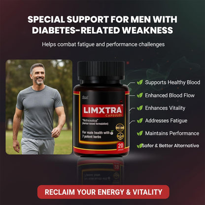 LIMXTRA Testosterone Support for Men | Ayurvedic Formula Ashwagandha, Shatavari, Gokshura, Kauch Beej, Biloba & Asian Red Ginseng | For Energy, Stamina, Vitality & Muscle Mass (20 Capsules)