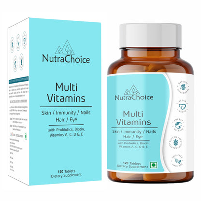 NutraChoice Multivitamin Tablet for Men & Women With Probiotics, Vitamin C, E, B12, Zinc, Bones, Biotin, Amino Antioxidants for Healthy Hair, Strength, Stamina, Skin & Nails - 120 Tablets