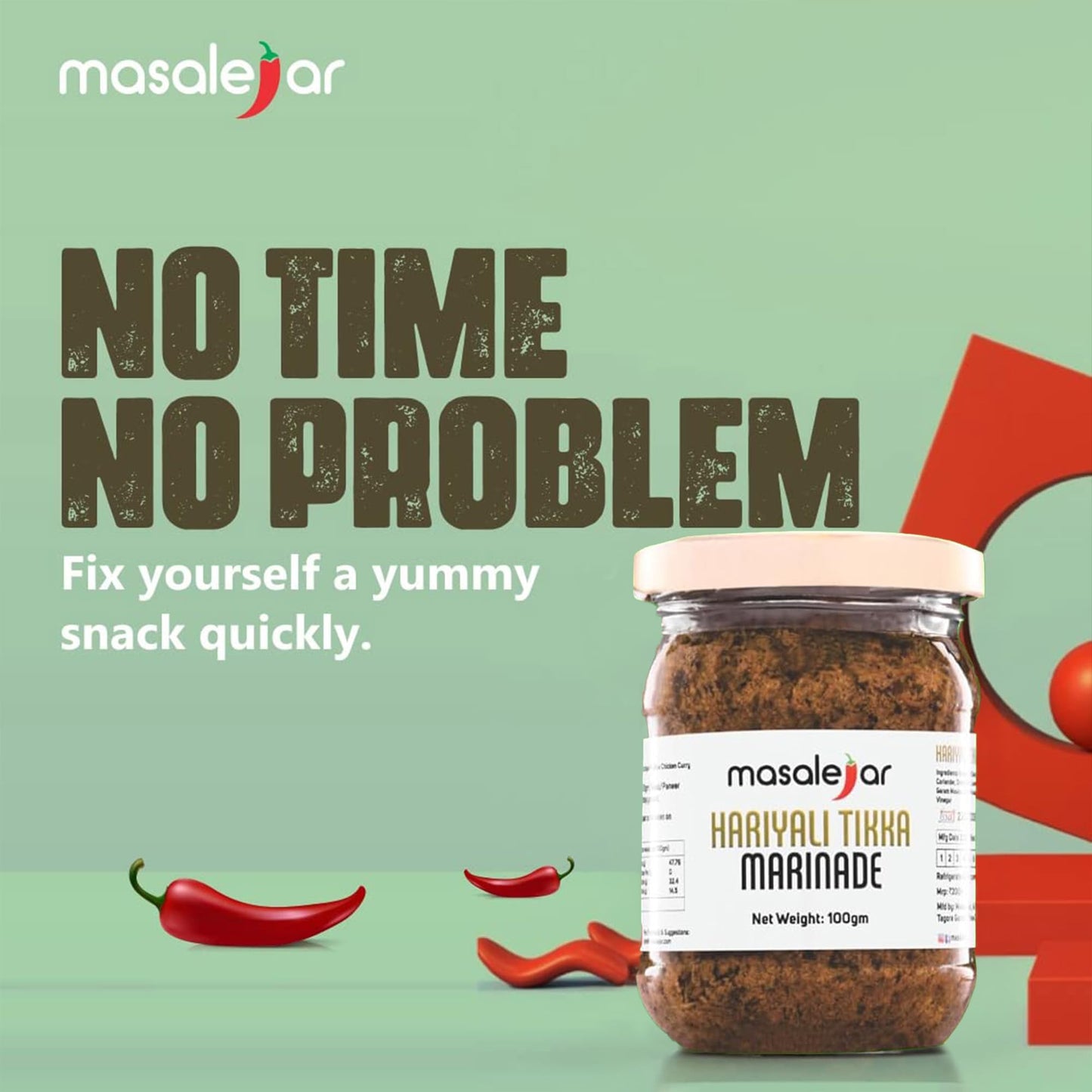 Masalejar Hariyali Tikka Marinade | Ready to Cook Spice Mix | Just Mix & Cook | Hariyali Tikka Masala | Chicken Masala | Paneer Masala (Pack of 1 X 100 Gram)