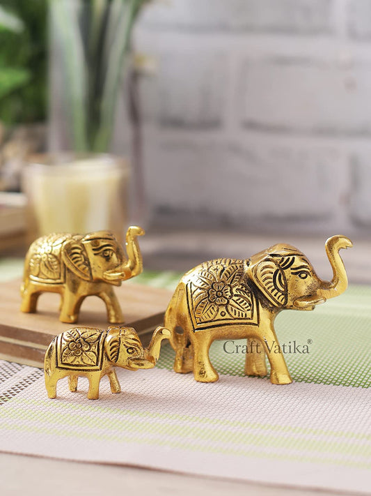 Metal Trunk Up Elephant Family Statue Showpiece Figurine Fengshui Vastu Lucky,Se