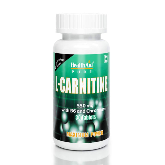 HealthAid L-Carnitine 550mg with B6 and Chromium – 30 Veg Tablets | Supports Fat Transport to Muscles, Helps Convert Fat into Energy, Pre/Post Workout Supplement | For Men & Women