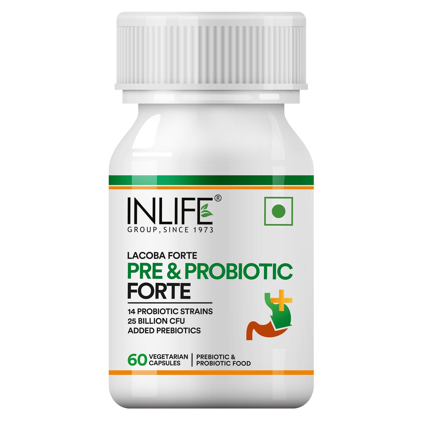 INLIFE Probiotics Forte 25 Billion CFU, 14 Strains with Lactobacillus Reuteri, Gut Digestive & Immune Health, Men Women, 60 Veg Capsules (Pack of 2)