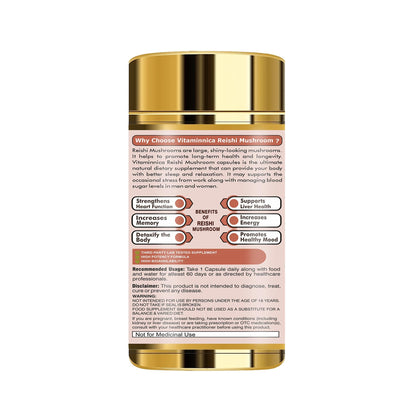 Vitaminnica Reishi Mushroom 60 Vegan Capsules Nootropics | Improves Sleep & Relaxation (500mg)